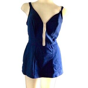 1970s Vintage Navy Blue and White Swimsuit, 36 Inch Bust